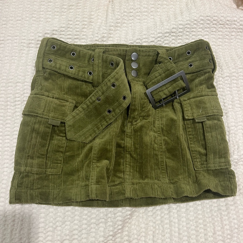 Urban Outfitters Olive Green Corduroy Mini Skirt with Belt